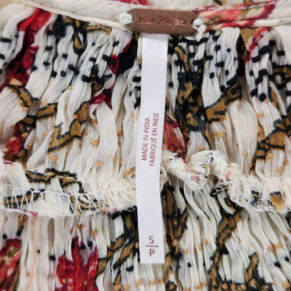 FREE PEOPLE Sz S KEEPING UP WITH KARA LONG SLEEVE TUNIC IVORY Boho Hippie 70's - Picture 8 of 11